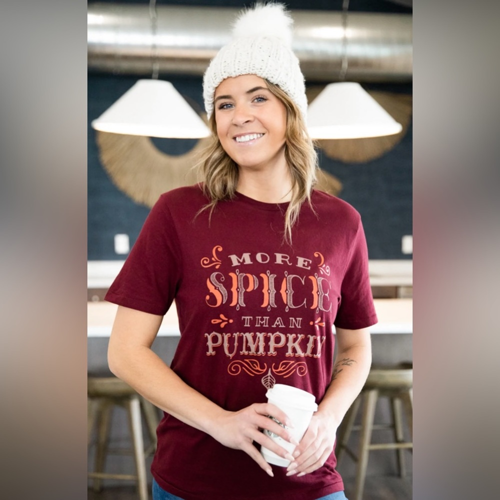 Burgundy More Spice Than Pumpkin Cotton Graphic Tee Small